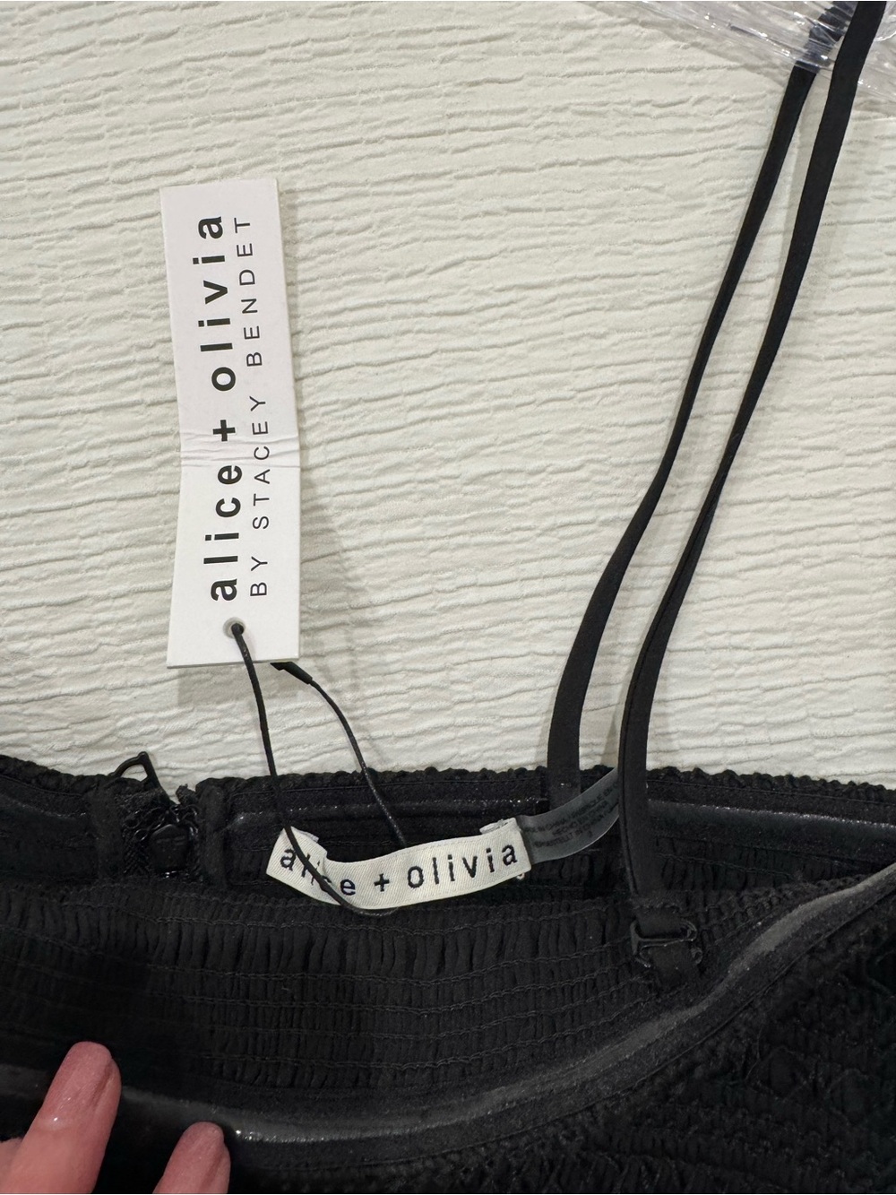 Alice + Olivia Black Smocked Mini Dress with Thin Straps - Picture 2 of 7